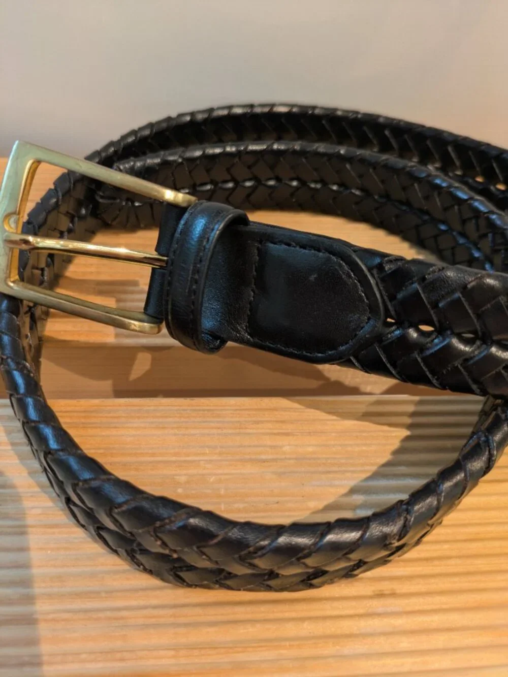 Brooks Brothers Braided Leather Belt Size 32 Black Woven Made In Italy Gold Bras